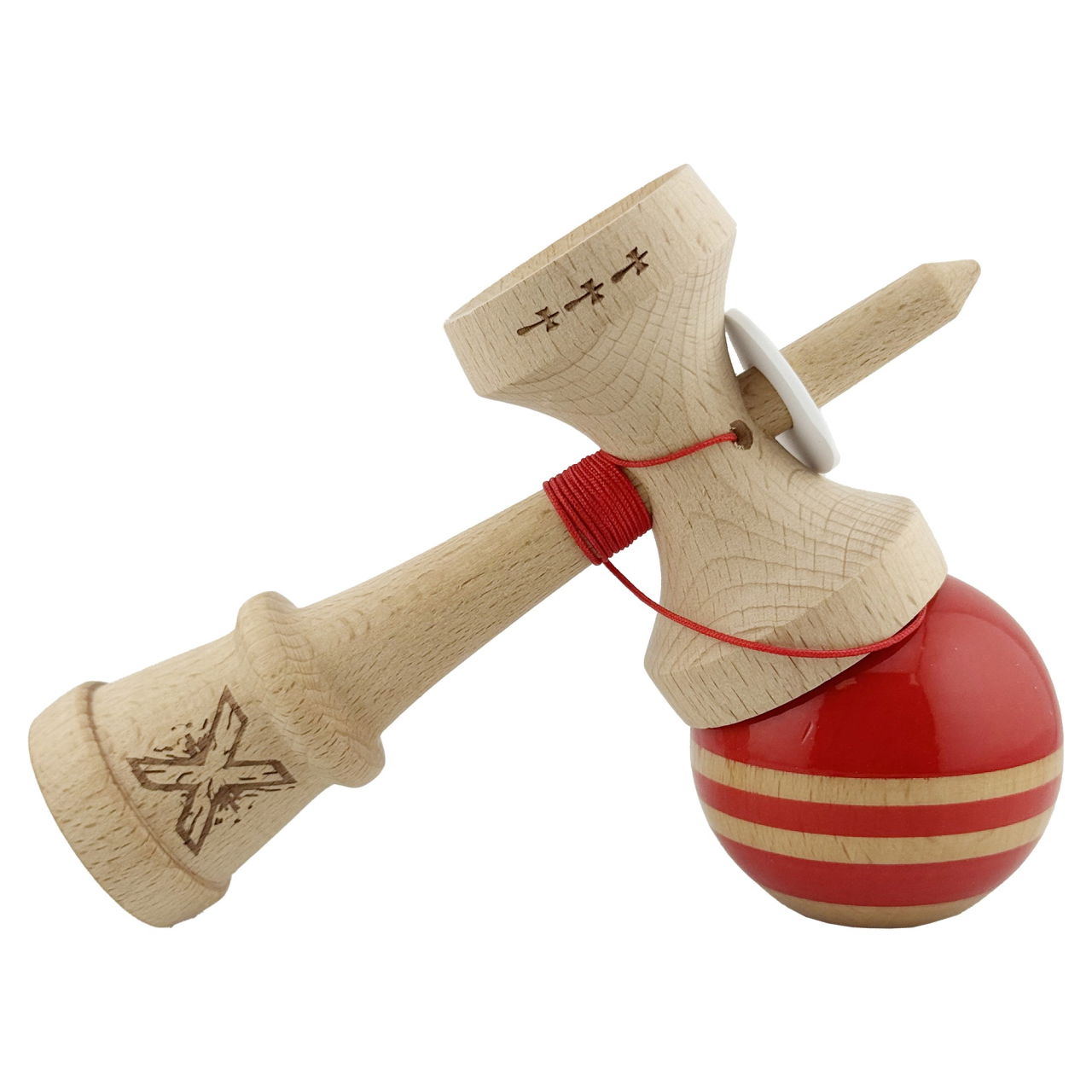 Kendama X Originala RAINBOW, Profesionala, Flippy, Cupe Mari KING SIZE V3, Super Sticky, Gaura in Baza, Rulment Metalic, din lemn 18 cm, Ata 62/65 cm, Rosu/Maro [5]