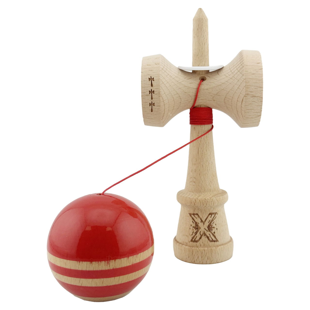Kendama X Originala RAINBOW, Profesionala, Flippy, Cupe Mari KING SIZE V3, Super Sticky, Gaura in Baza, Rulment Metalic, din lemn 18 cm, Ata 62/65 cm, Rosu/Maro [4]