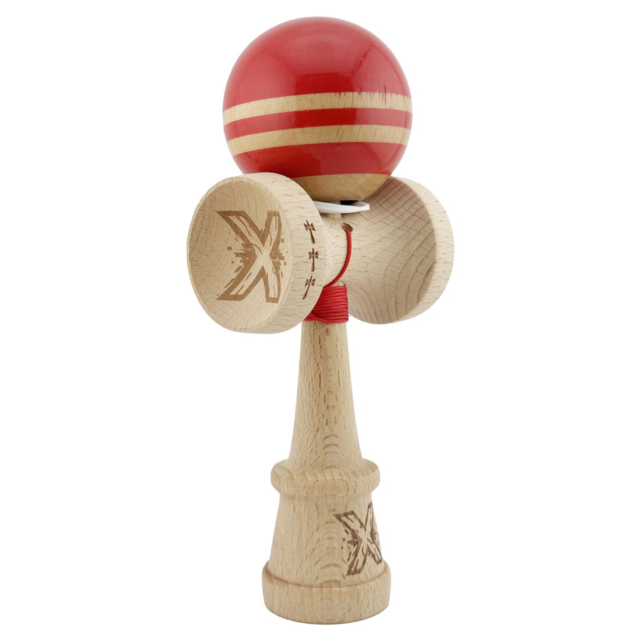 Kendama X Originala RAINBOW, Profesionala, Flippy, Cupe Mari KING SIZE V3, Super Sticky, Gaura in Baza, Rulment Metalic, din lemn 18 cm, Ata 62/65 cm, Rosu/Maro [1]