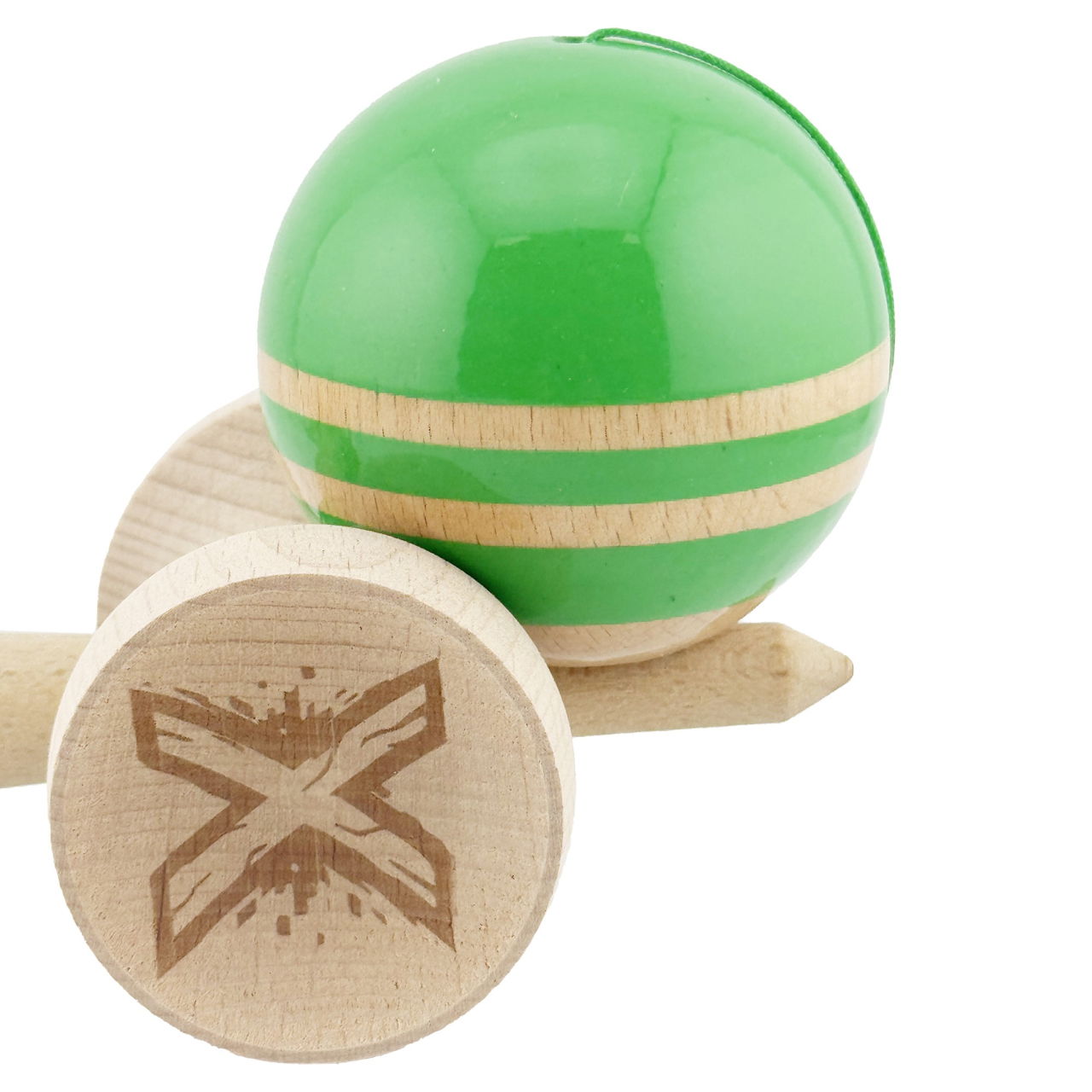 Kendama X Originala RAINBOW, Profesionala, Flippy, Cupe Mari KING SIZE V3, Super Sticky, Gaura in Baza, Rulment Metalic, din lemn 18 cm, Ata 62/65 cm, Verde/Maro [8]