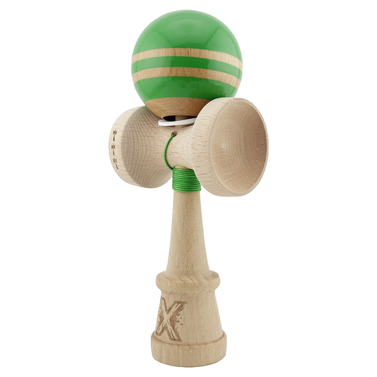 Kendama X Originala RAINBOW, Profesionala, Flippy, Cupe Mari KING SIZE V3, Super Sticky, Gaura in Baza, Rulment Metalic, din lemn 18 cm, Ata 62/65 cm, Verde/Maro [3]