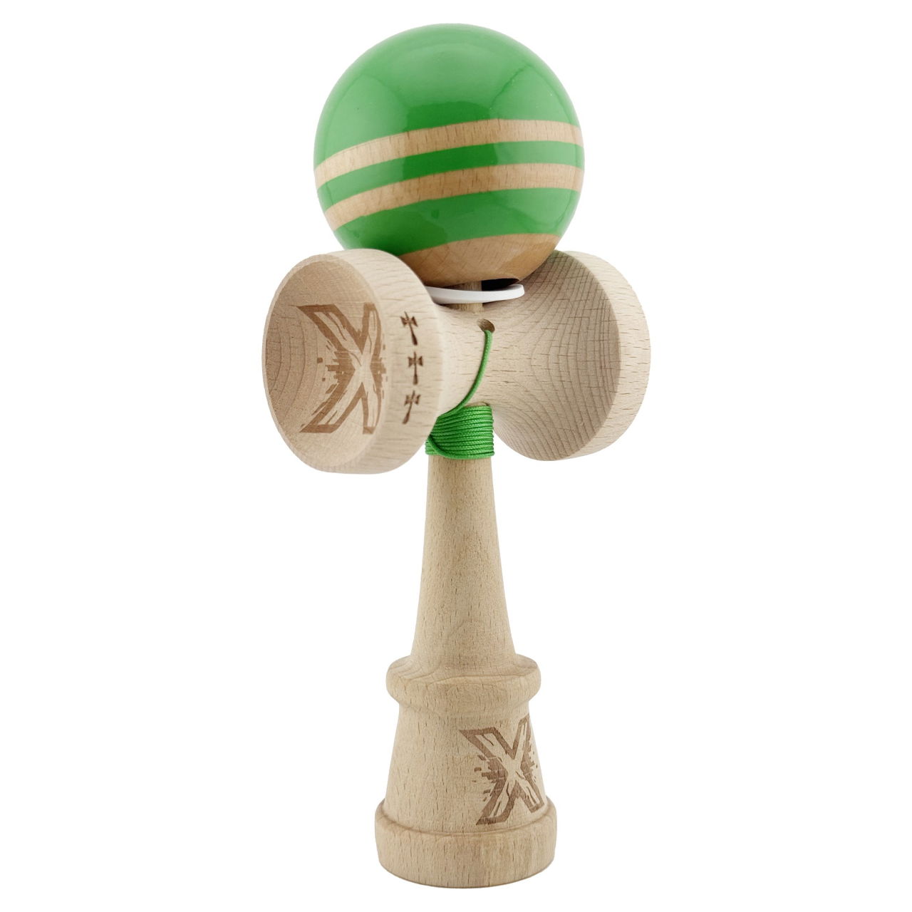 Kendama X Originala RAINBOW, Profesionala, Flippy, Cupe Mari KING SIZE V3, Super Sticky, Gaura in Baza, Rulment Metalic, din lemn 18 cm, Ata 62/65 cm, Verde/Maro [1]