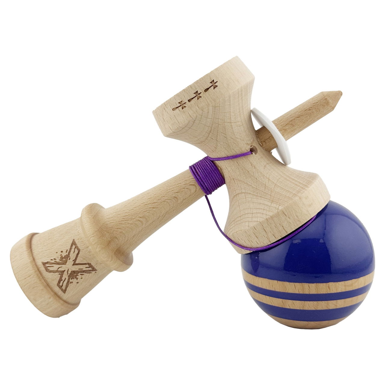 Kendama X Originala RAINBOW, Profesionala, Flippy, Cupe Mari KING SIZE V3, Super Sticky, Gaura in Baza, Rulment Metalic, din lemn 18 cm, Ata 62/65 cm, Violet/Maro [5]