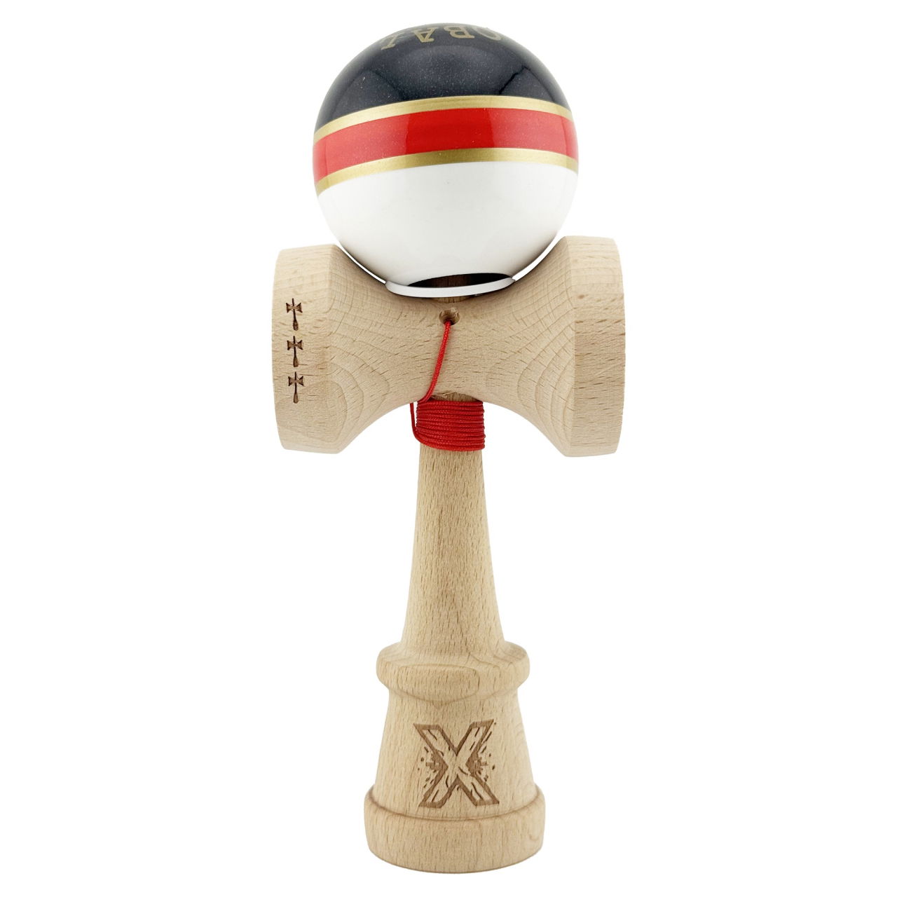 Kendama X Originala ROYAL SPIKE, Profesionala, Flippy, Cupe Mari KING SIZE V3, Super Sticky, Gaura in Baza, Rulment Metalic, din lemn 18 cm, Ata 62/65 cm, Inel Rosu [2]