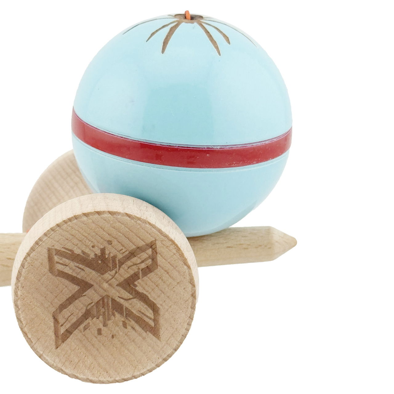 Kendama X Originala Silken, Profesionala, Flippy, Cupe Mari KING SIZE V3, Super Sticky, Gaura in Baza, Rulment Metalic, din lemn 18 cm, Ata 62/65 cm, Albastru deschis [8]