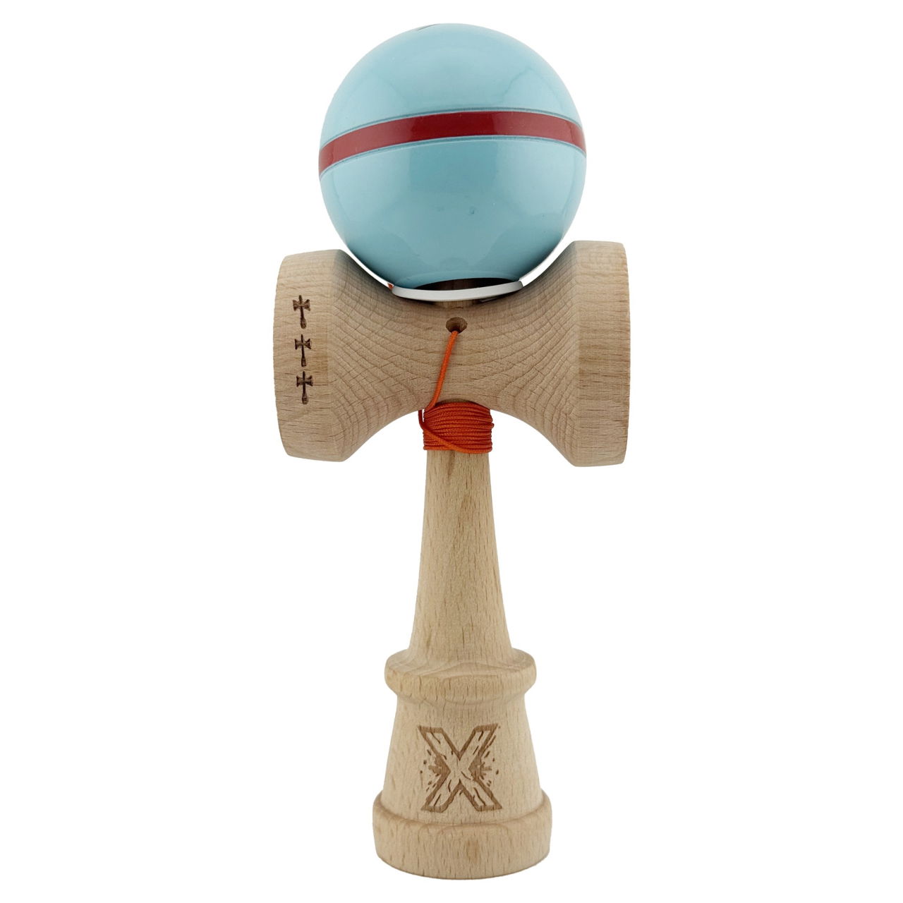Kendama X Originala Silken, Profesionala, Flippy, Cupe Mari KING SIZE V3, Super Sticky, Gaura in Baza, Rulment Metalic, din lemn 18 cm, Ata 62/65 cm, Albastru deschis [2]