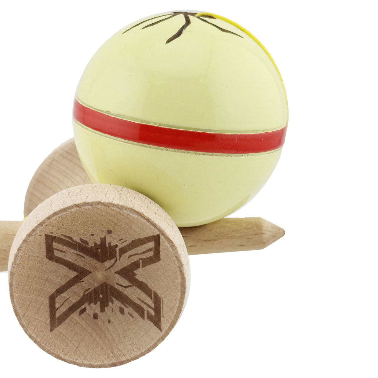 Kendama X Originala Silken, Profesionala, Flippy, Cupe Mari KING SIZE V3, Super Sticky, Gaura in Baza, Rulment Metalic, din lemn 18 cm, Ata 62/65 cm, Cream Galben [8]