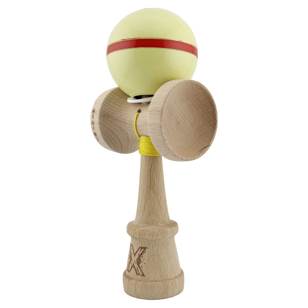 Kendama X Originala Silken, Profesionala, Flippy, Cupe Mari KING SIZE V3, Super Sticky, Gaura in Baza, Rulment Metalic, din lemn 18 cm, Ata 62/65 cm, Cream Galben [3]