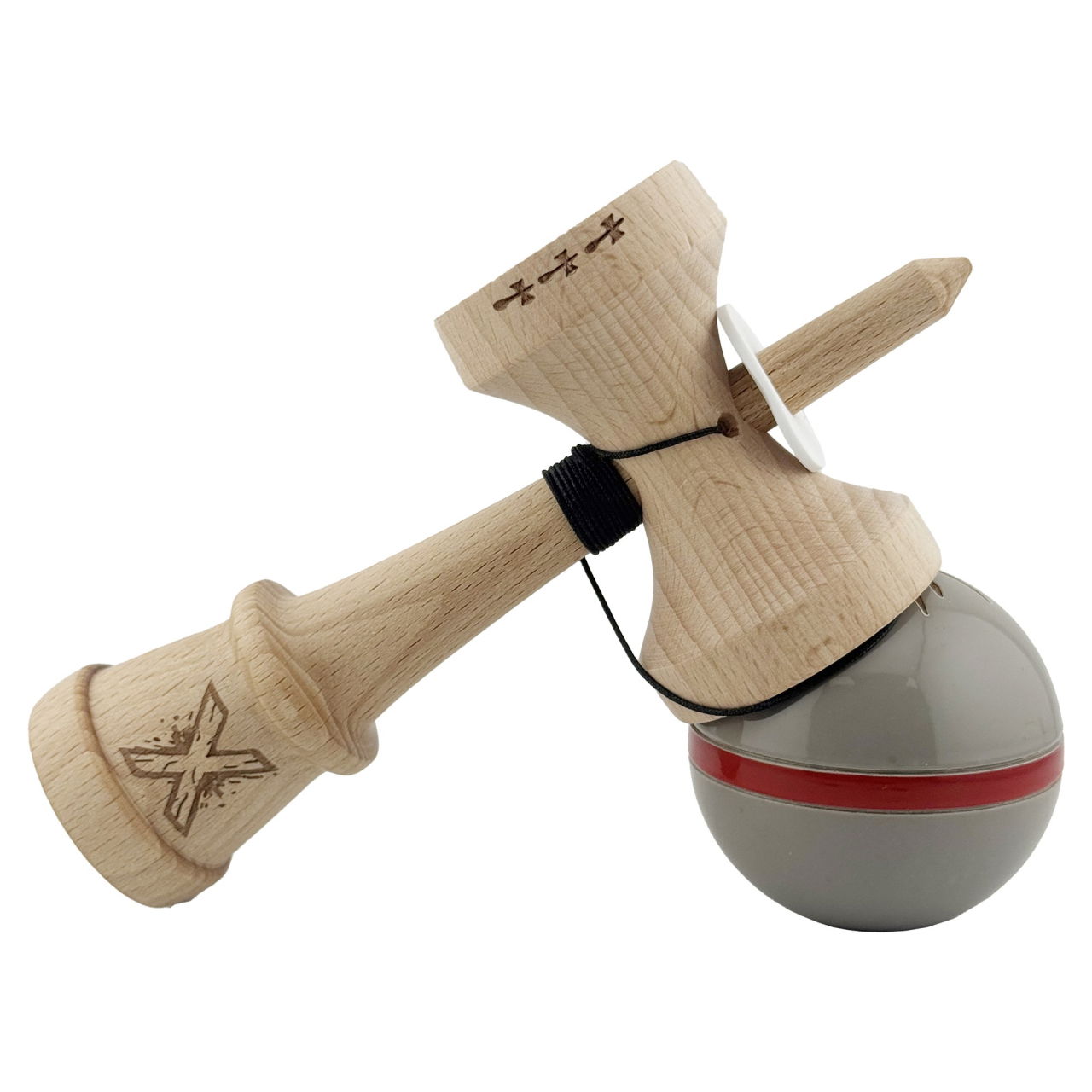 Kendama X Originala Silken, Profesionala, Flippy, Cupe Mari KING SIZE V3, Super Sticky, Gaura in Baza, Rulment Metalic, din lemn 18 cm, Ata 62/65 cm, Ice Gri [5]
