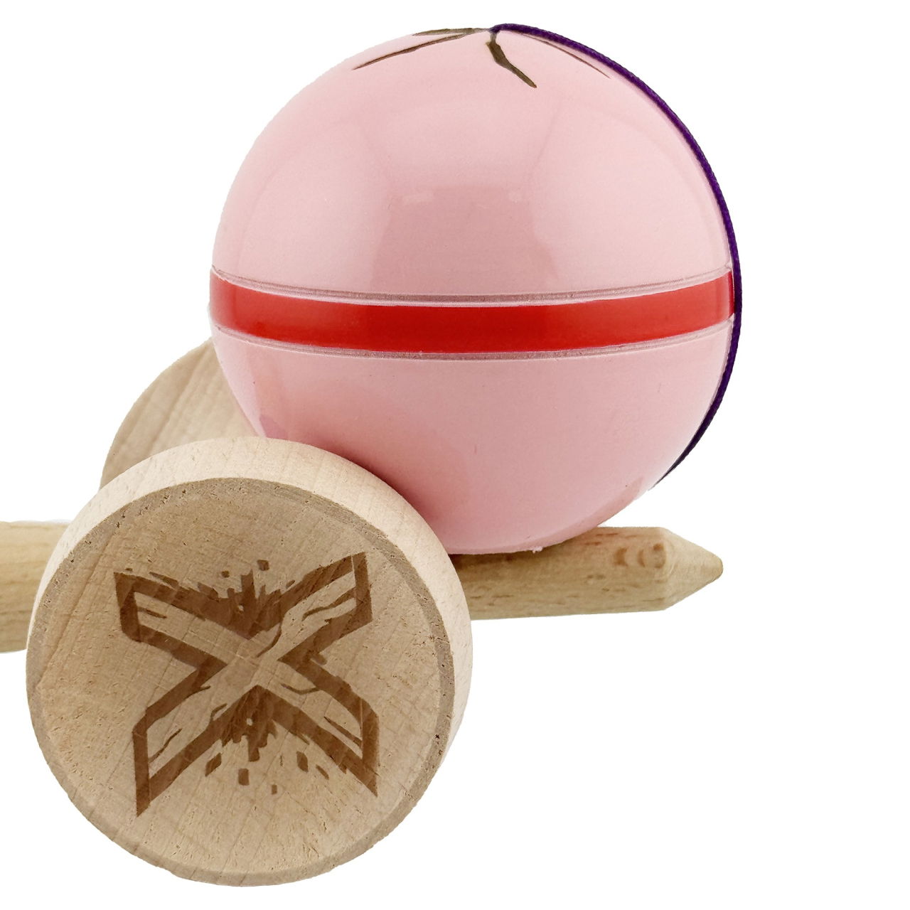 Kendama X Originala Silken, Profesionala, Flippy, Cupe Mari KING SIZE V3, Super Sticky, Gaura in Baza, Rulment Metalic, din lemn 18 cm, Ata 62/65 cm, Roz [8]