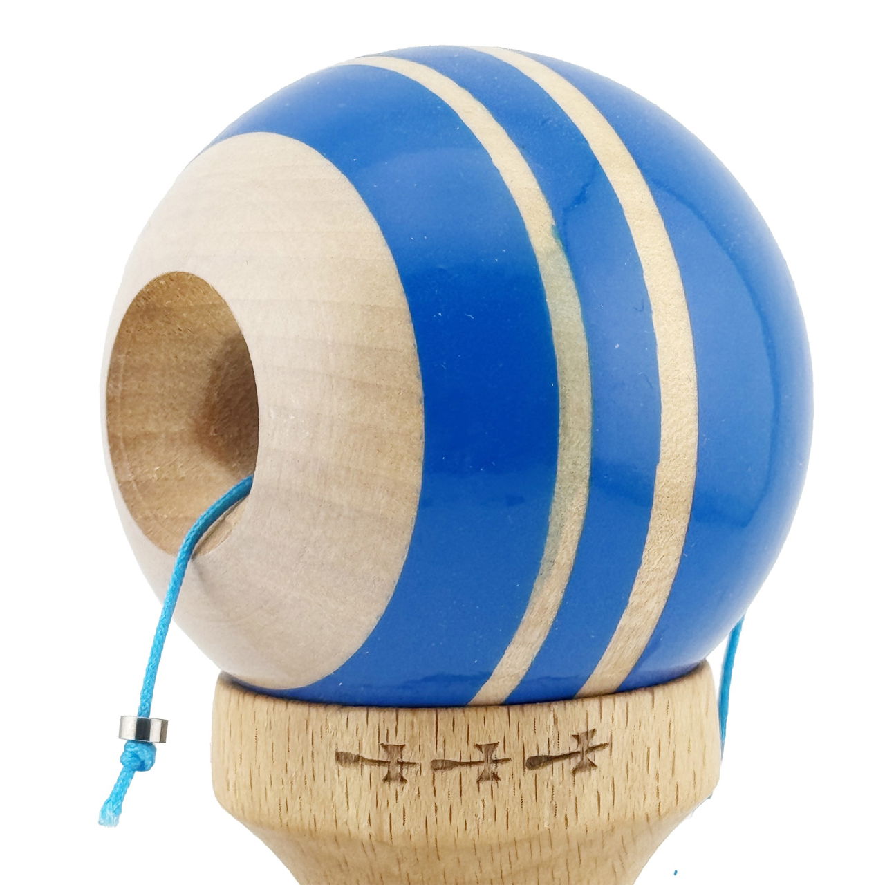 Kendama X Rainbow Originala, Profesionala, Flippy, Big Cups V2, Super Sticky cu Cupe Mari, Rulment Metalic, din lemn 18 cm, Ata 55 cm, Albastru/Maro [5]