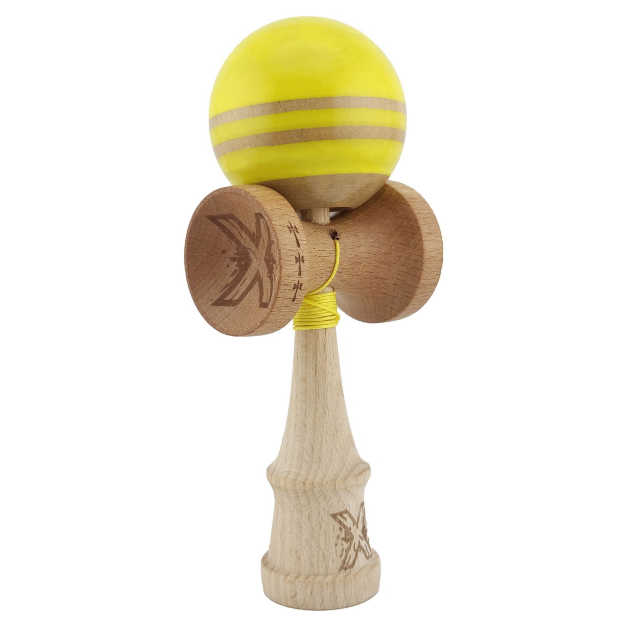 Kendama X Rainbow Originala, Profesionala, Flippy, Big Cups V2, Super Sticky cu Cupe Mari, Rulment Metalic, din lemn 18 cm, Ata 55 cm, Galben/Maro [9]