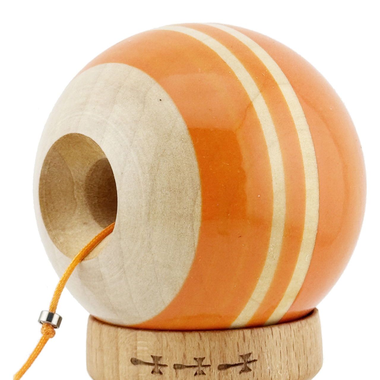 Kendama X Rainbow Originala, Profesionala, Flippy, Big Cups V2, Super Sticky cu Cupe Mari, Rulment Metalic, din lemn 18 cm, Ata 55 cm, Portocaliu/Maro [5]