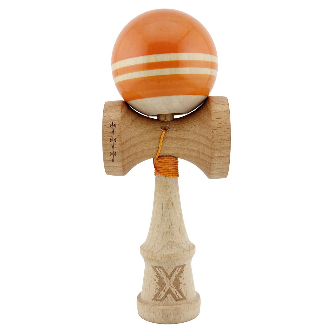 Kendama X Rainbow Originala, Profesionala, Flippy, Big Cups V2, Super Sticky cu Cupe Mari, Rulment Metalic, din lemn 18 cm, Ata 55 cm, Portocaliu/Maro [1]