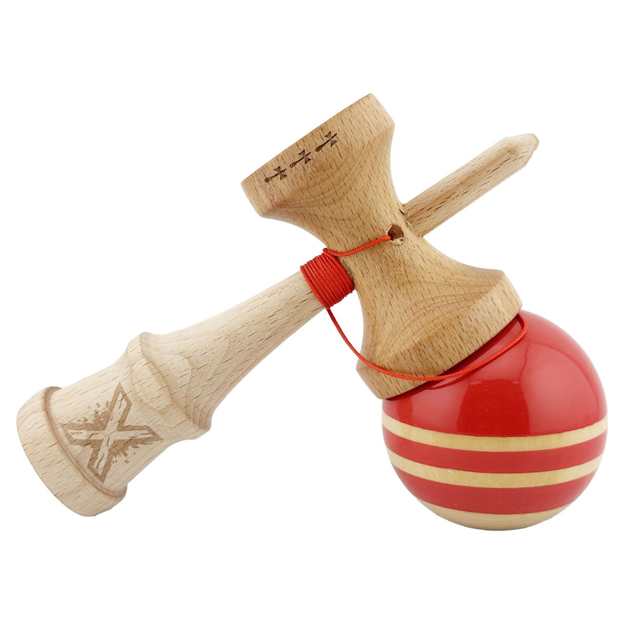 Kendama X Rainbow Originala, Profesionala, Flippy, Big Cups V2, Super Sticky cu Cupe Mari, Rulment Metalic, din lemn 18 cm, Ata 55 cm, Rosu/Maro [4]
