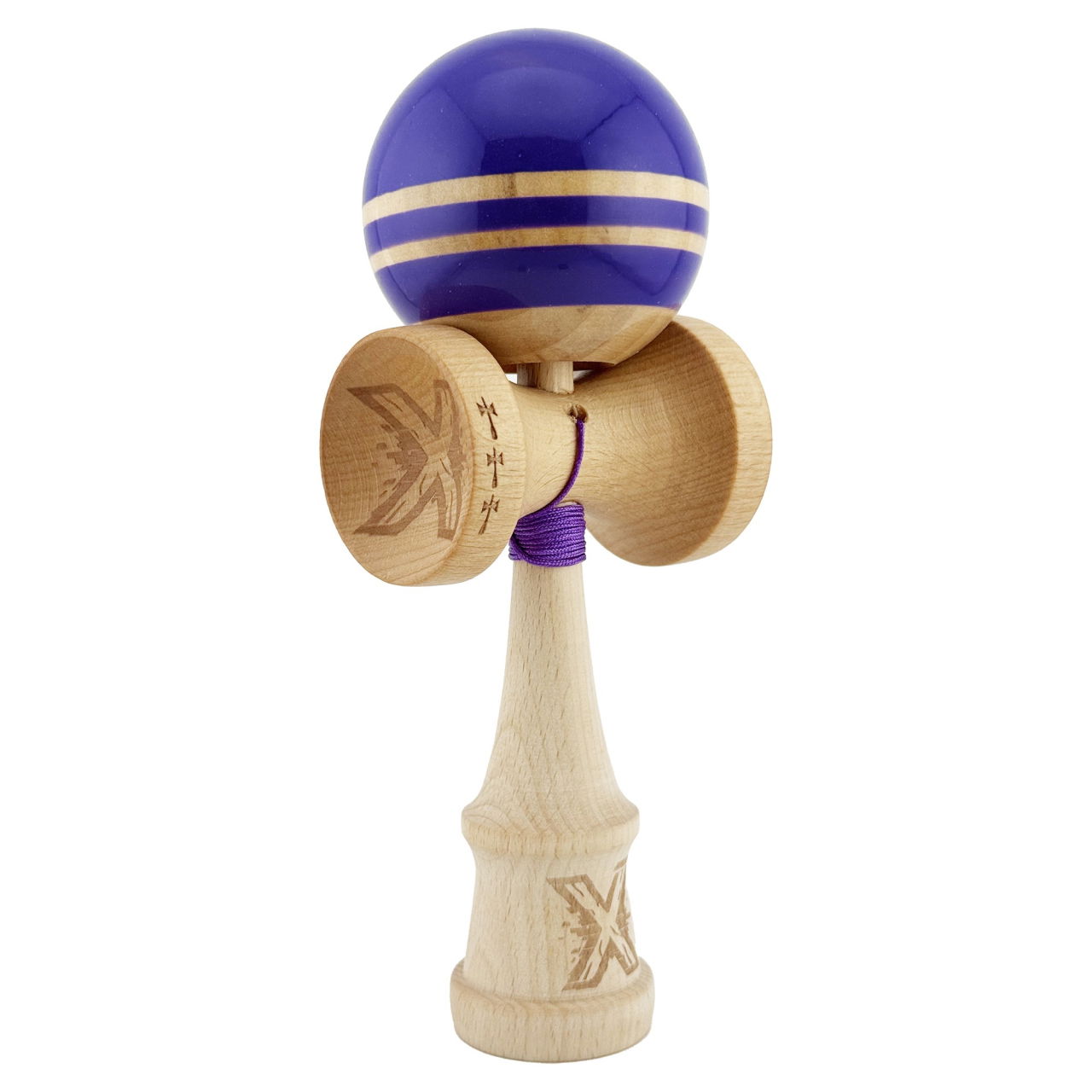 Kendama X Rainbow Originala, Profesionala, Flippy, Big Cups V2, Super Sticky cu Cupe Mari, Rulment Metalic, din lemn 18 cm, Ata 55 cm, Violet/Maro [9]
