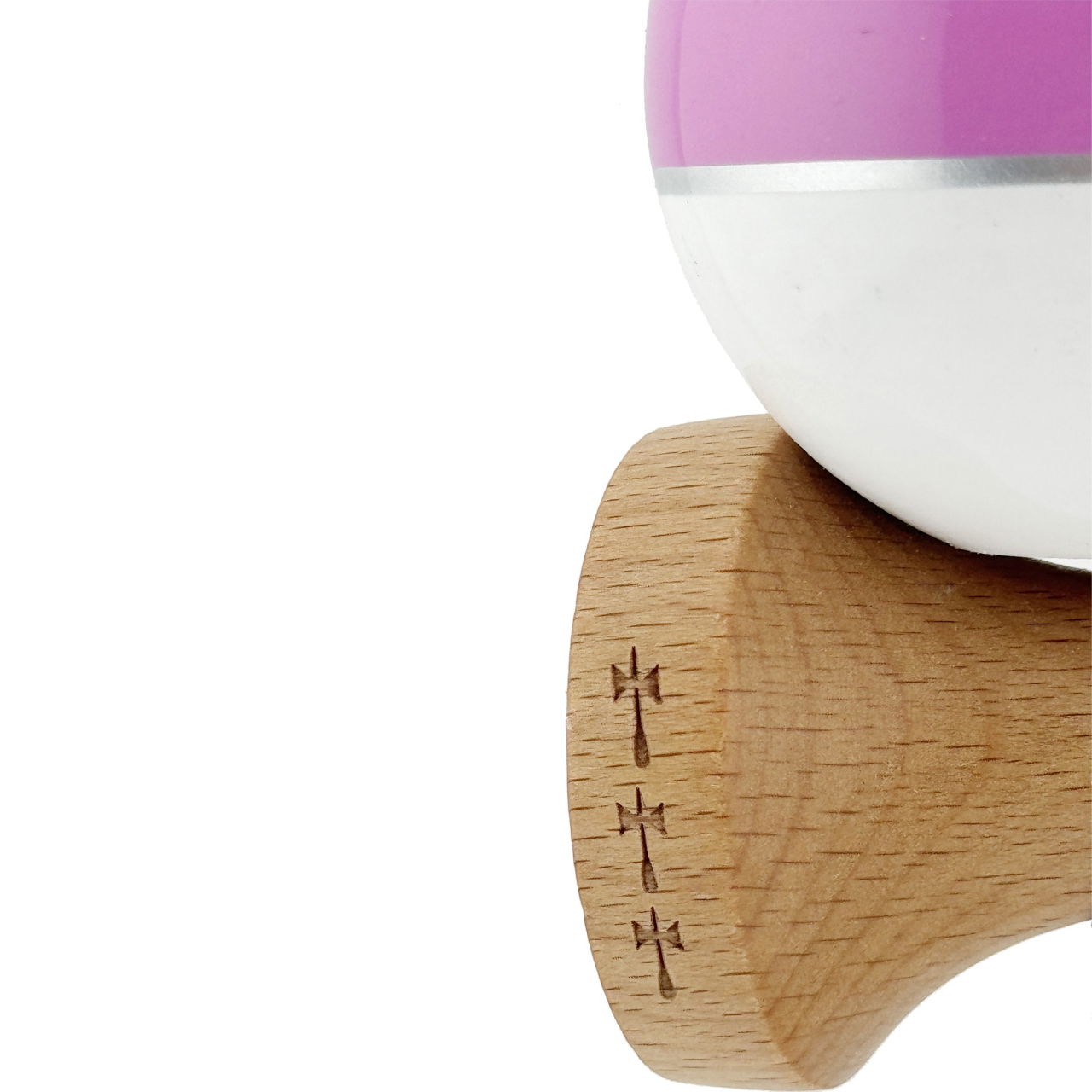 Kendama X ROYAL SPIKE Originala, Profesionala, Flippy, Big Cups V2, Super Sticky cu Cupe Mari, Rulment Metalic, din lemn 18 cm, Ata 55 cm, Negru/Roz Silver/Alb [6]