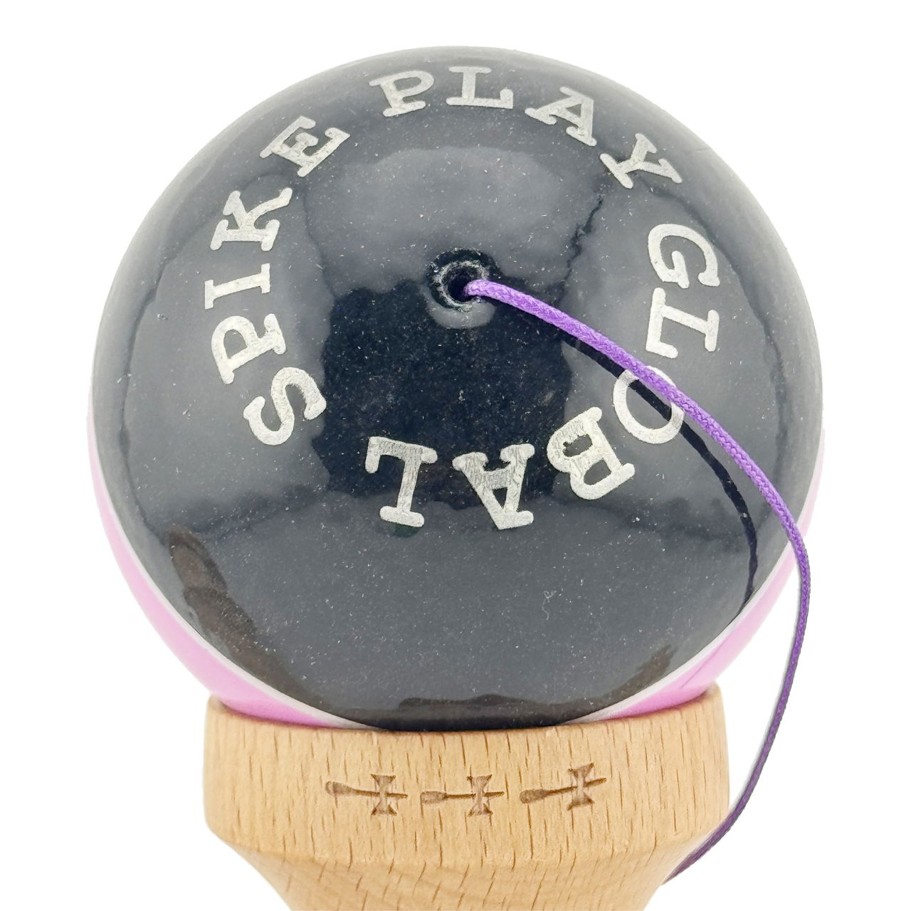 Kendama X ROYAL SPIKE Originala, Profesionala, Flippy, Big Cups V2, Super Sticky cu Cupe Mari, Rulment Metalic, din lemn 18 cm, Ata 55 cm, Negru/Roz Silver/Alb [8]