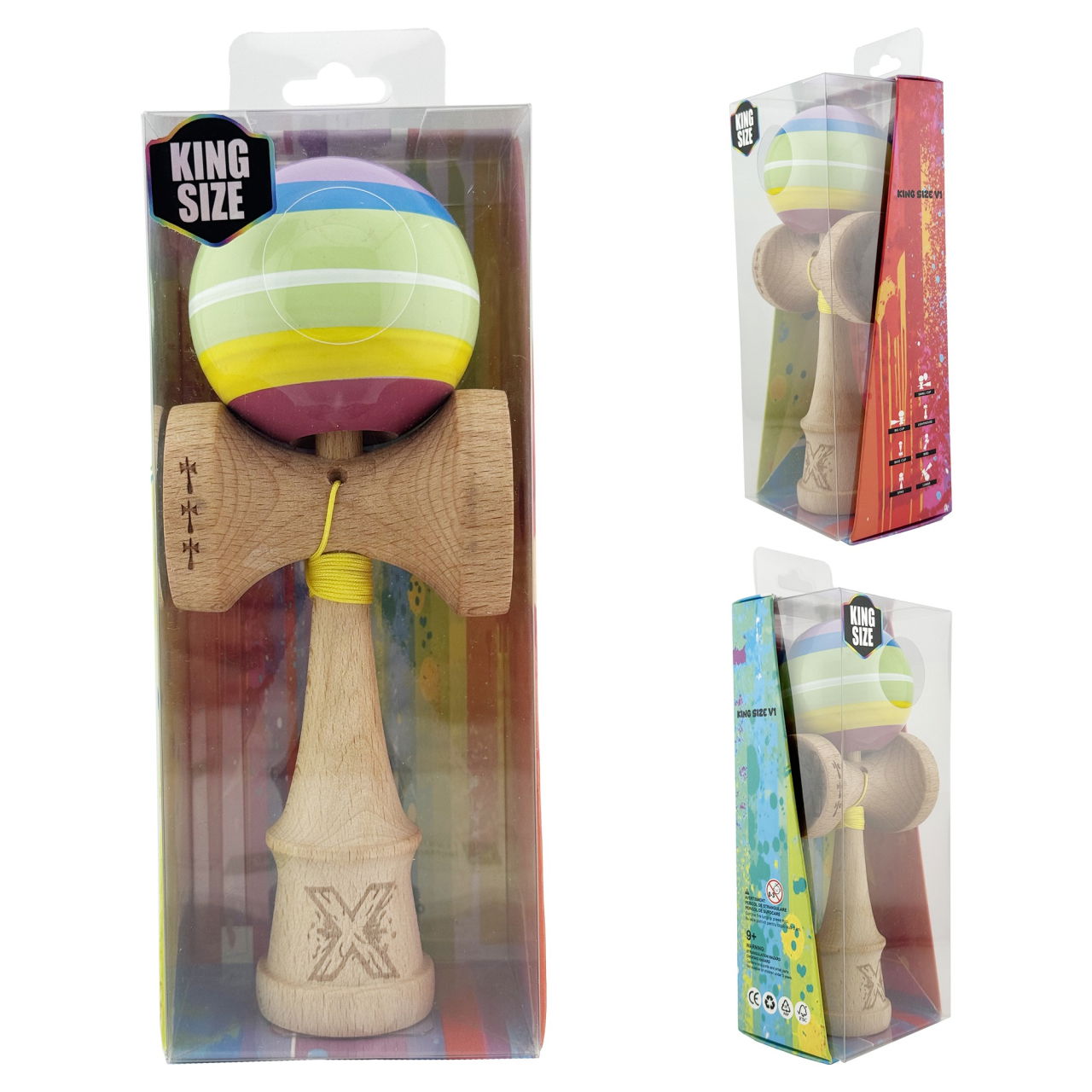 Kendama X SPECTRUM Originala, Profesionala, Flippy, Big Cups V2, Super Sticky Legendary Cupe Mari, Rulment Metalic cu Ata 55 cm, Multicolor [5]