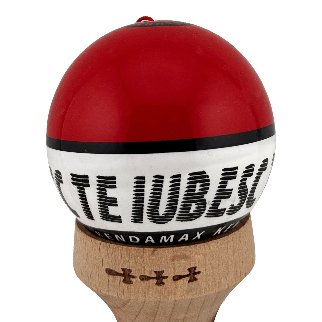 Kendama X TE IUBESC Originala, Profesionala, Flippy, Super Sticky cu Cupe Mari KING SIZE V3, Gaura in Baza, Rulment Metalic, din lemn 18 cm, Ata 62/65 cm, Rosu/Alb [10]
