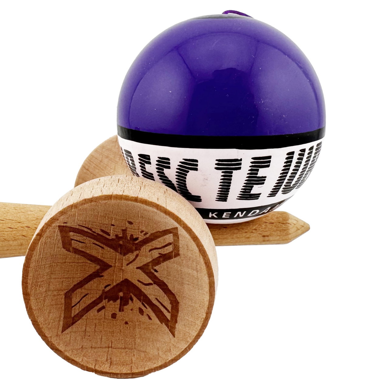 Kendama X TE IUBESC Originala, Profesionala, Flippy, Super Sticky cu Cupe Mari KING SIZE V3, Gaura in Baza, Rulment Metalic, din lemn 18 cm, Ata 62/65 cm, Violet/Alb [9]