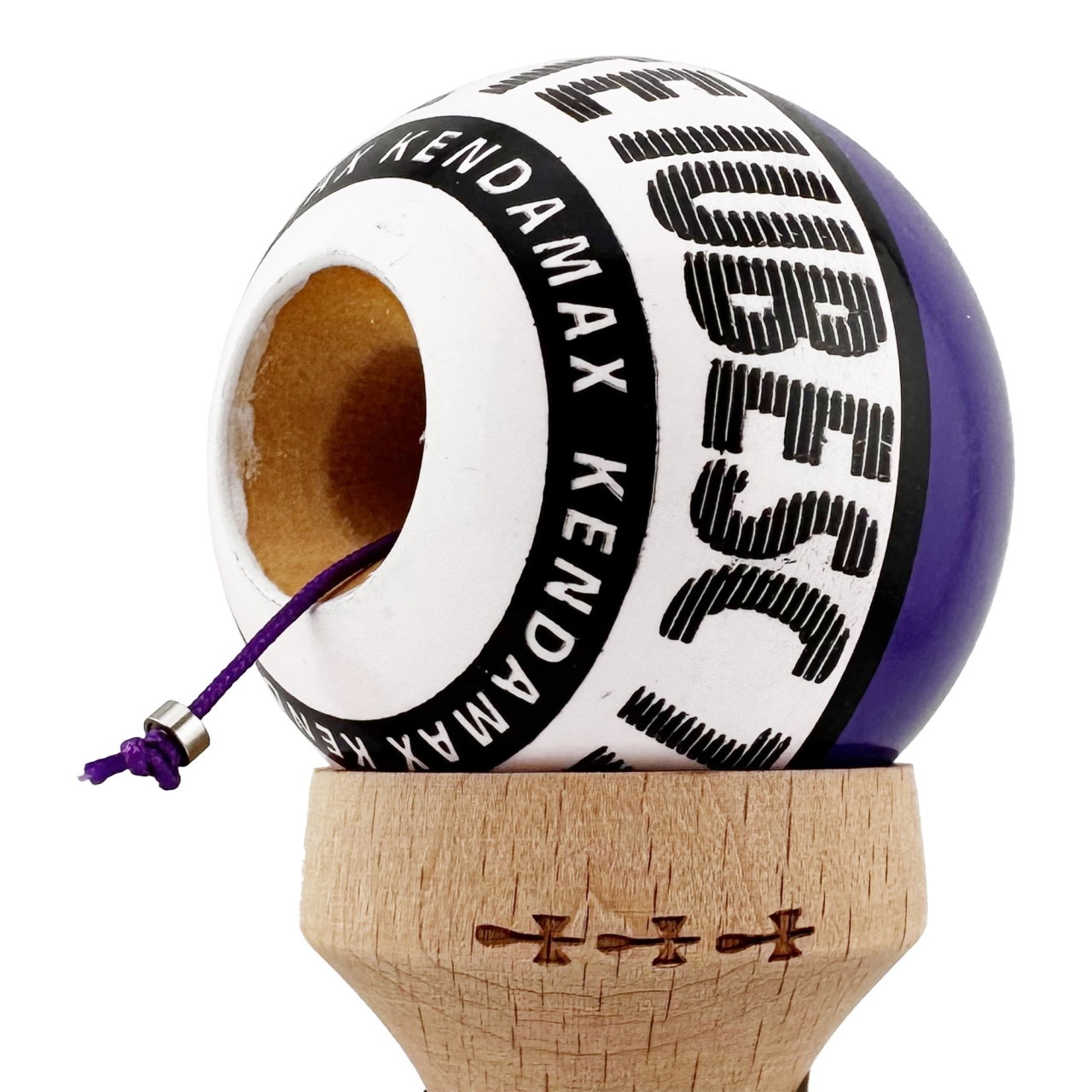 Kendama X TE IUBESC Originala, Profesionala, Flippy, Super Sticky cu Cupe Mari KING SIZE V3, Gaura in Baza, Rulment Metalic, din lemn 18 cm, Ata 62/65 cm, Violet/Alb [7]