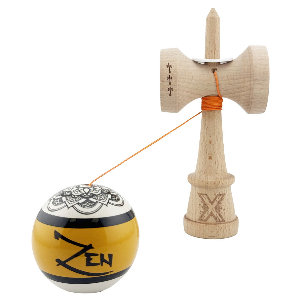 Kendama X Zen Series Originala, Profesionala, Flippy, Cupe Mari KING SIZE V3, Super Sticky, Gaura in Baza, Rulment Metalic, din lemn 18 cm, Ata 62/65 cm, Auriu [4]