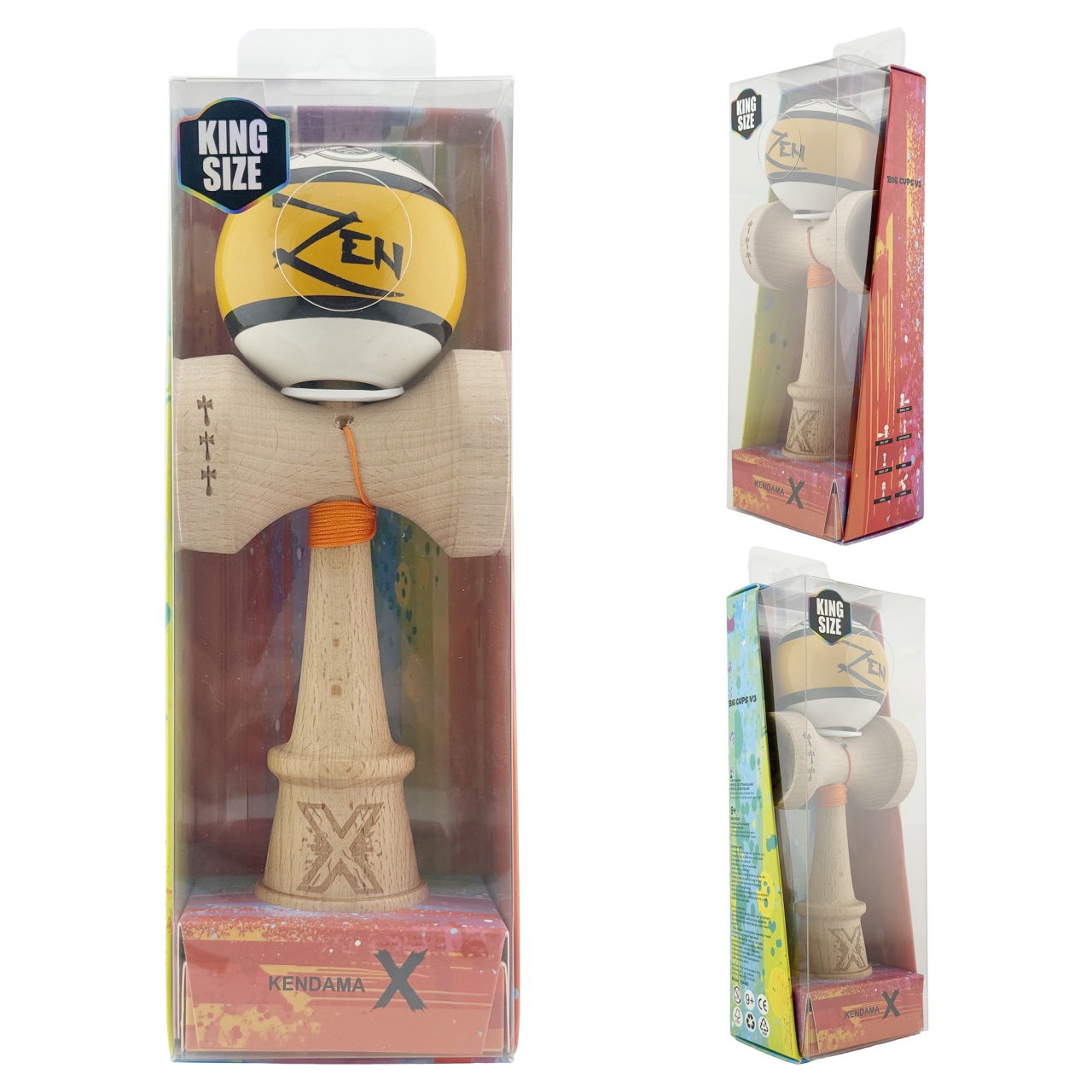 Kendama X Zen Series Originala, Profesionala, Flippy, Cupe Mari KING SIZE V3, Super Sticky, Gaura in Baza, Rulment Metalic, din lemn 18 cm, Ata 62/65 cm, Auriu [5]