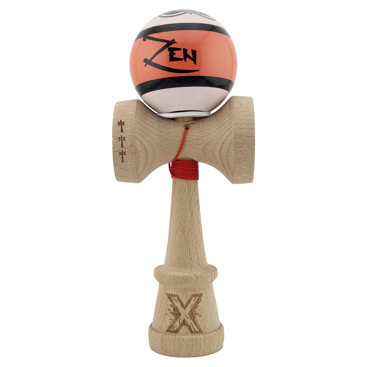 Kendama X Zen Series Originala, Profesionala, Flippy, Cupe Mari KING SIZE V3, Super Sticky, Gaura in Baza, Rulment Metalic, din lemn 18 cm, Ata 62/65 cm, Coral [2]