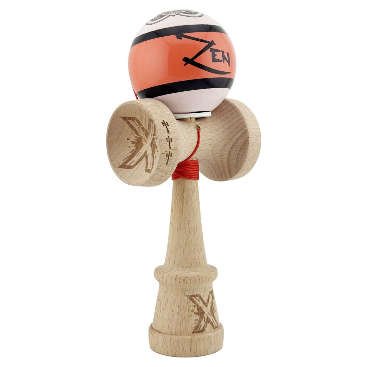 Kendama X Zen Series Originala, Profesionala, Flippy, Cupe Mari KING SIZE V3, Super Sticky, Gaura in Baza, Rulment Metalic, din lemn 18 cm, Ata 62/65 cm, Coral [1]