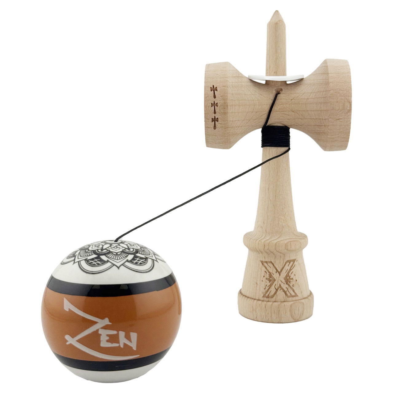 Kendama X Zen Series Originala, Profesionala, Flippy, Cupe Mari KING SIZE V3, Super Sticky, Gaura in Baza, Rulment Metalic, din lemn 18 cm, Ata 62/65 cm, Maro [4]