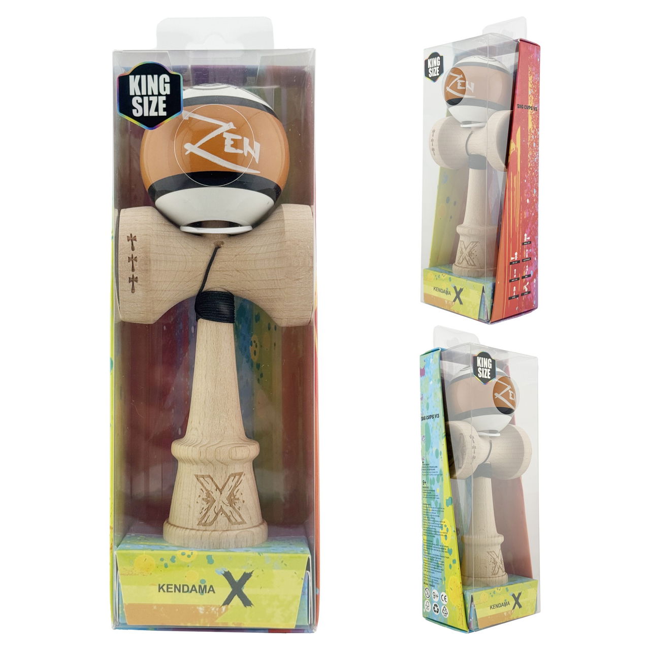 Kendama X Zen Series Originala, Profesionala, Flippy, Cupe Mari KING SIZE V3, Super Sticky, Gaura in Baza, Rulment Metalic, din lemn 18 cm, Ata 62/65 cm, Maro [5]