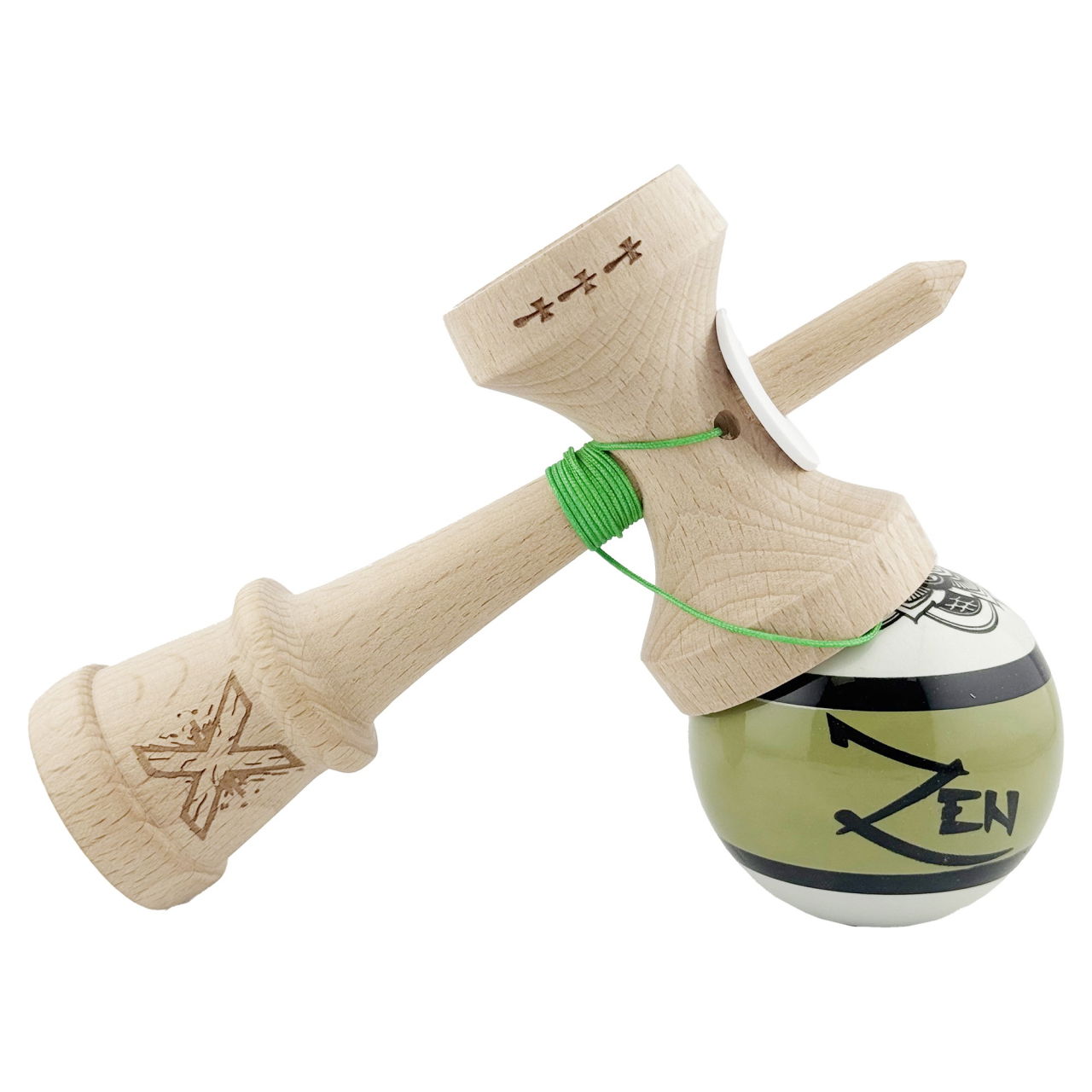 Kendama X Zen Series Originala, Profesionala, Flippy, Cupe Mari KING SIZE V3, Super Sticky, Gaura in Baza, Rulment Metalic, din lemn 18 cm, Ata 62/65 cm, Verde [6]