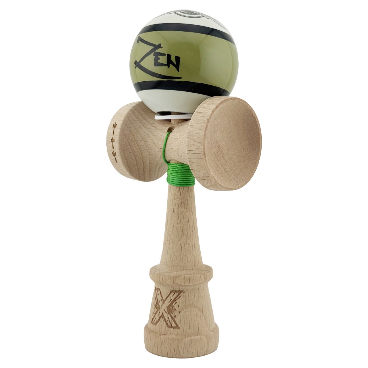 Kendama X Zen Series Originala, Profesionala, Flippy, Cupe Mari KING SIZE V3, Super Sticky, Gaura in Baza, Rulment Metalic, din lemn 18 cm, Ata 62/65 cm, Verde [3]
