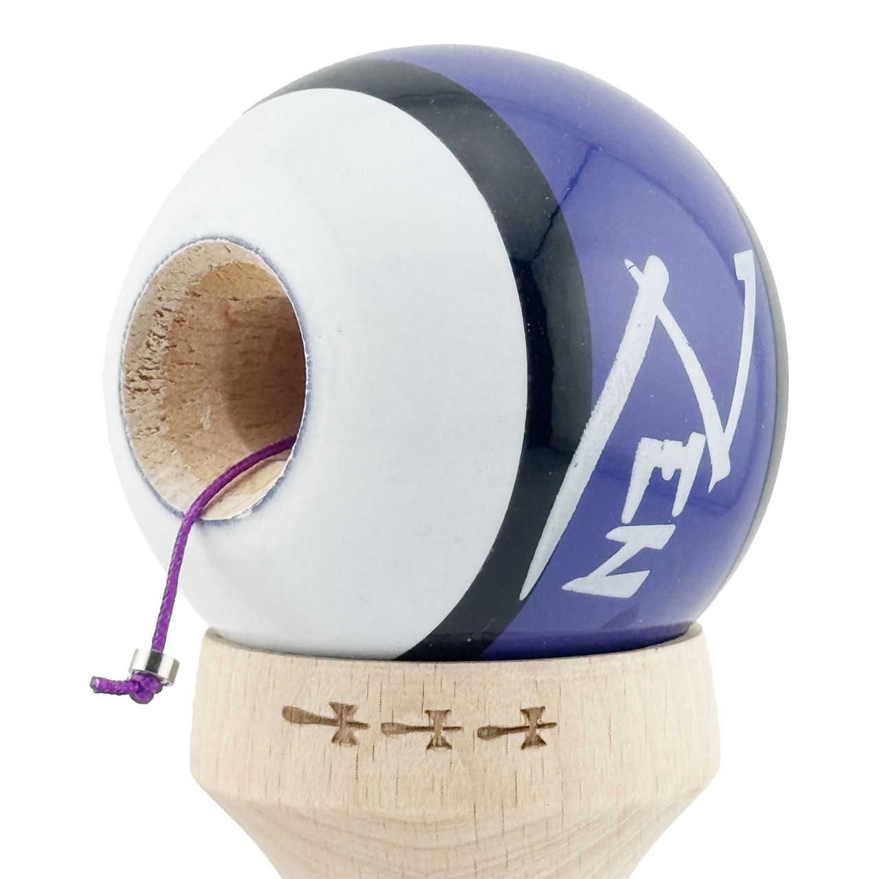Kendama X Zen Series Originala, Profesionala, Flippy, Cupe Mari KING SIZE V3, Super Sticky, Gaura in Baza, Rulment Metalic, din lemn 18 cm, Ata 62/65 cm, Violet [7]