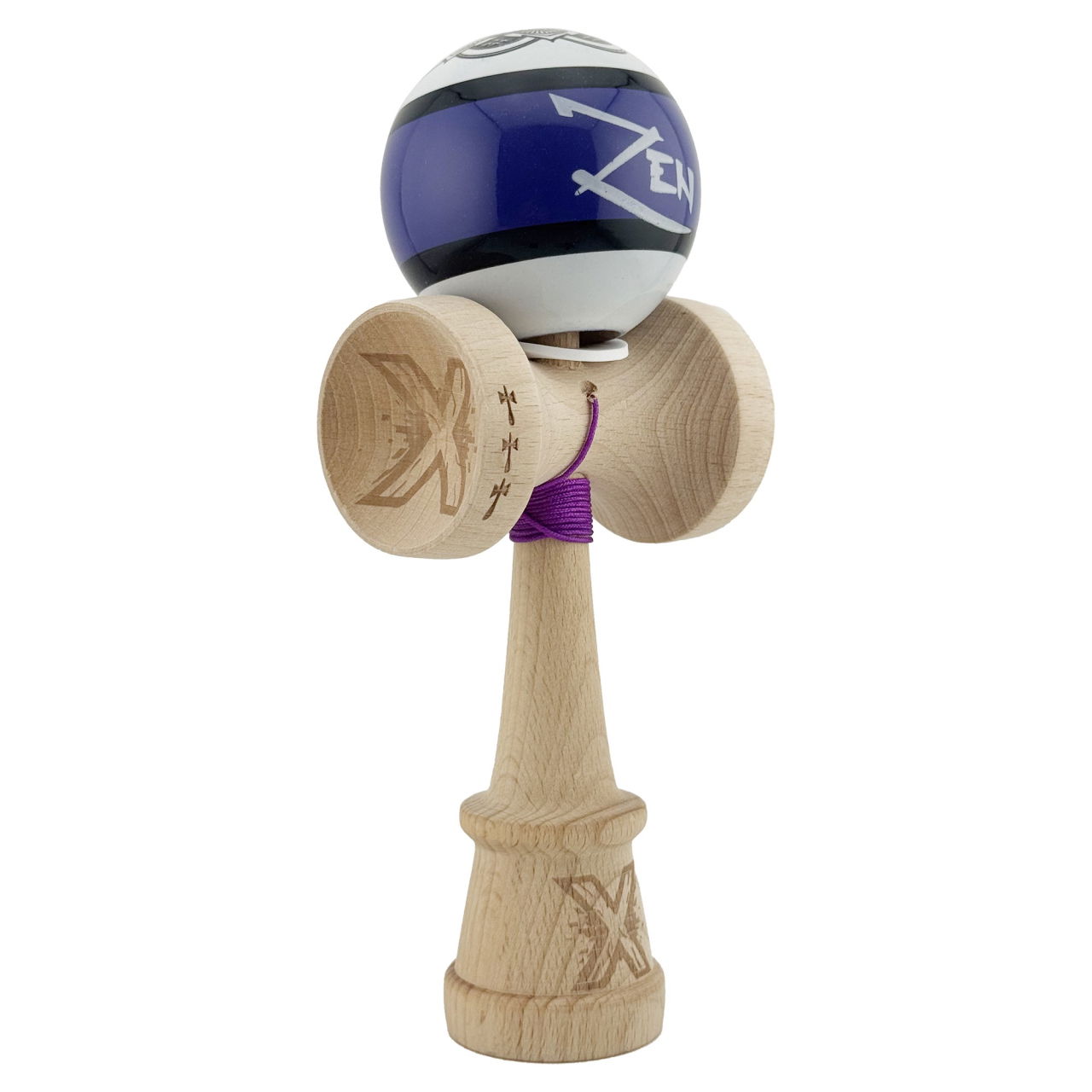 Kendama X Zen Series Originala, Profesionala, Flippy, Cupe Mari KING SIZE V3, Super Sticky, Gaura in Baza, Rulment Metalic, din lemn 18 cm, Ata 62/65 cm, Violet [1]