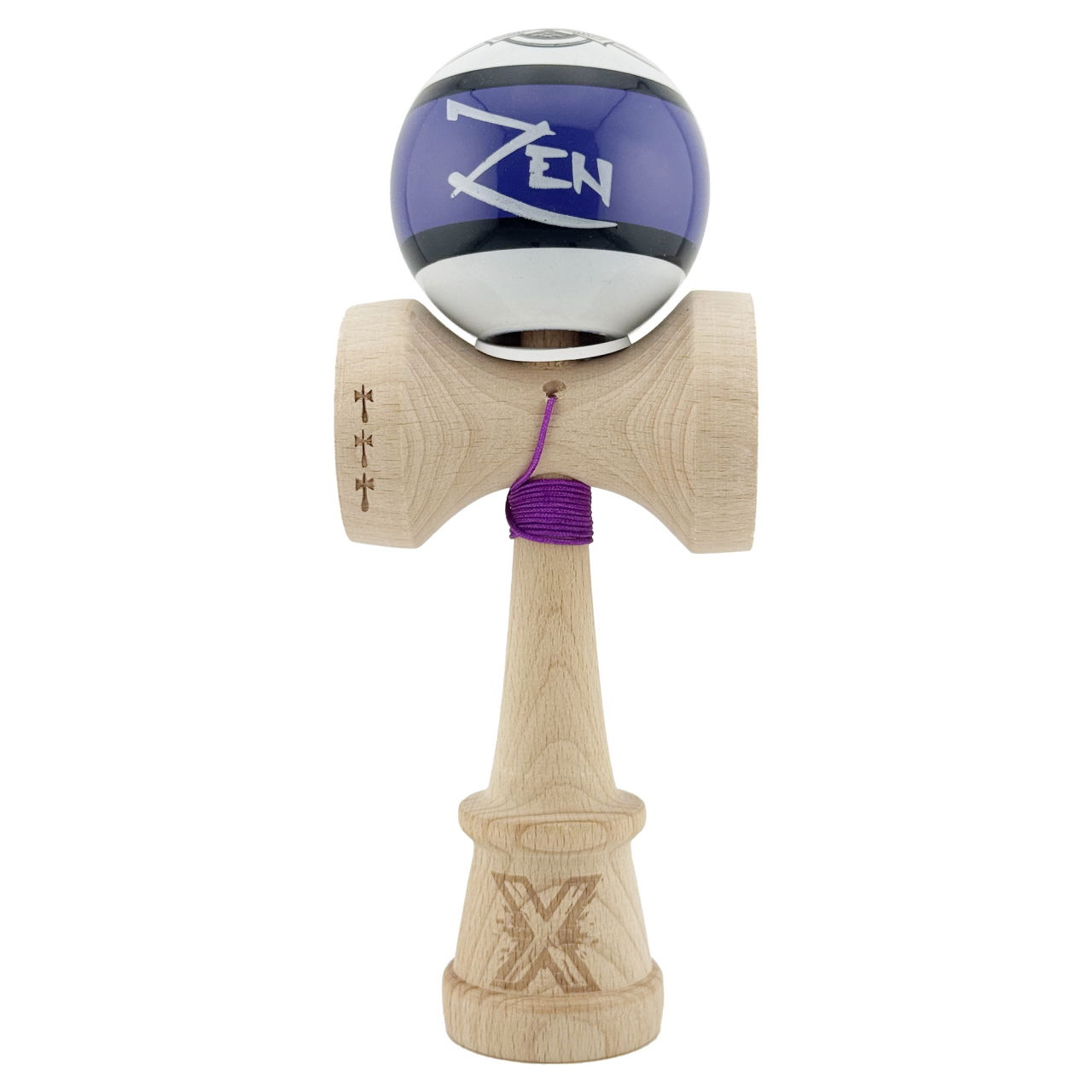 Kendama X Zen Series Originala, Profesionala, Flippy, Cupe Mari KING SIZE V3, Super Sticky, Gaura in Baza, Rulment Metalic, din lemn 18 cm, Ata 62/65 cm, Violet [2]