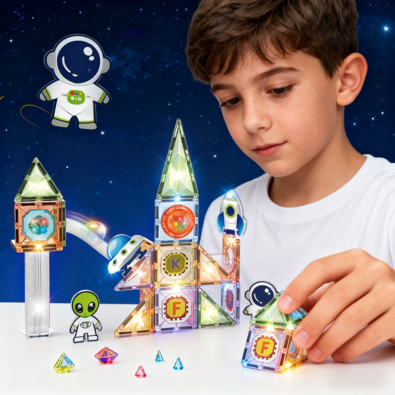 Labirint magnetic Diamond cu lumini - In spatiu 69 piese (7.5 cm) [7]