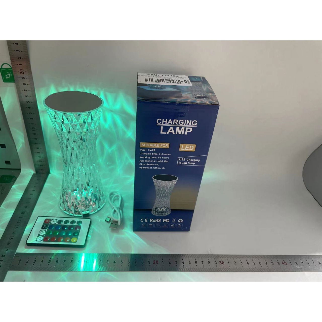 Lampa de birou pe LED RGB 16, Flippy, dimmer tactil, 3 nivele de intensitate, incarcare USB, 3W, Cristal Acrilic, 8x19 cm, cu telecomanda, forma vaza, model 2, transparent [9]