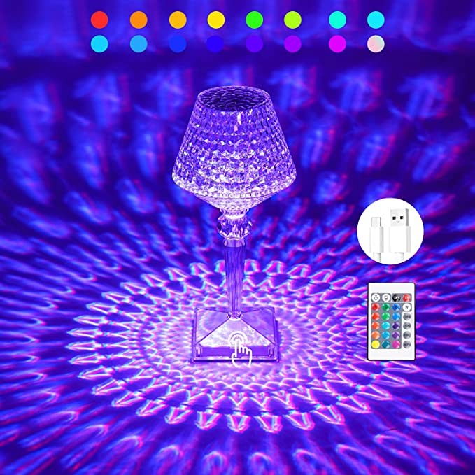 Lampa de birou pe LED RGB 16, Flippy, dimmer tactil, 3 nivele de intensitate, incarcare USB, 3W, Cristal Acrilic, cu telecomanda, forma pahar, transparent [6]