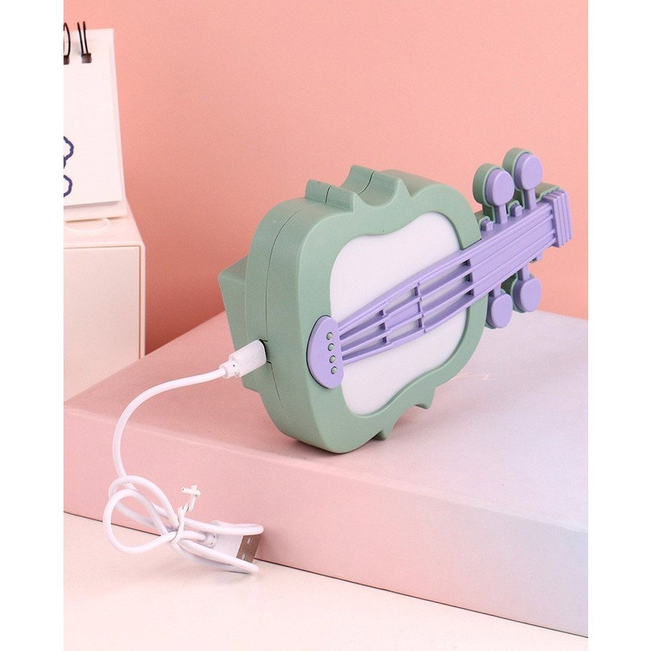 Lampa de Veghe, Flippy, cu Protectie pentru Ochi, Model Violina, Lumina Calda, Incarcare USB, ABS, 14.3x5x9.9 cm, Verde/ Mov [4]