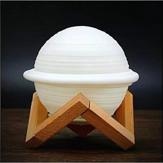 Lampa de Veghe, Flippy, Model Planeta Saturn, 3D, Lumina Alb Cald, Suport din Plastic, cu Baterii, 13 cm, Alb [6]