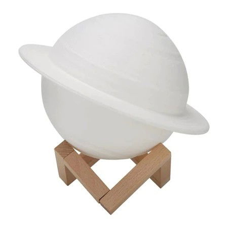 Lampa de Veghe, Flippy, Model Planeta Saturn, 3D, Lumina Alb Cald, Suport din Plastic, cu Baterii, 13 cm, Alb [1]