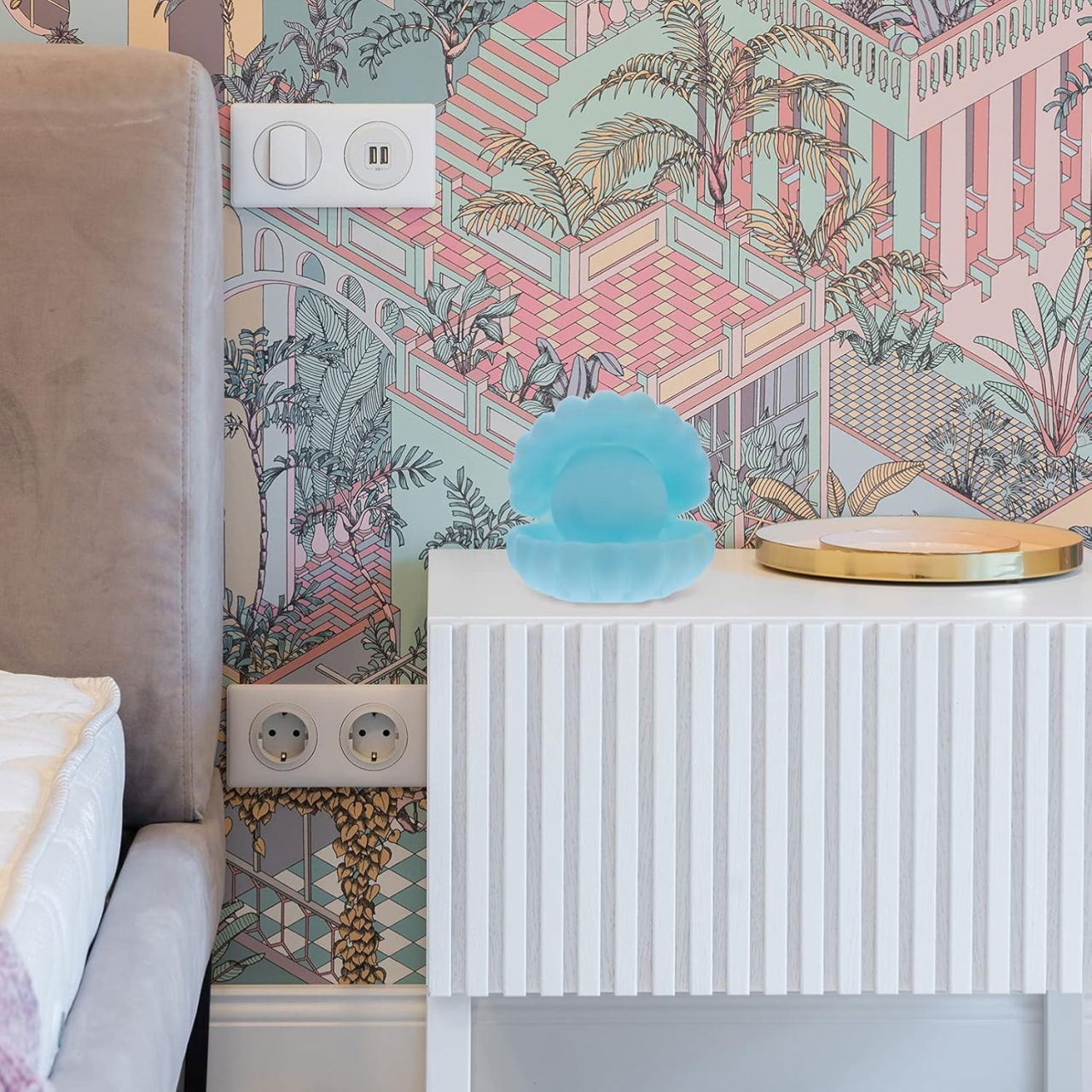 Lampa de Veghe, Flippy, Model Scoica cu Perla, Lumina Calda, 10 x 8.5 cm, Led, Baterii Incluse 3 x LR44, Albastru [6]