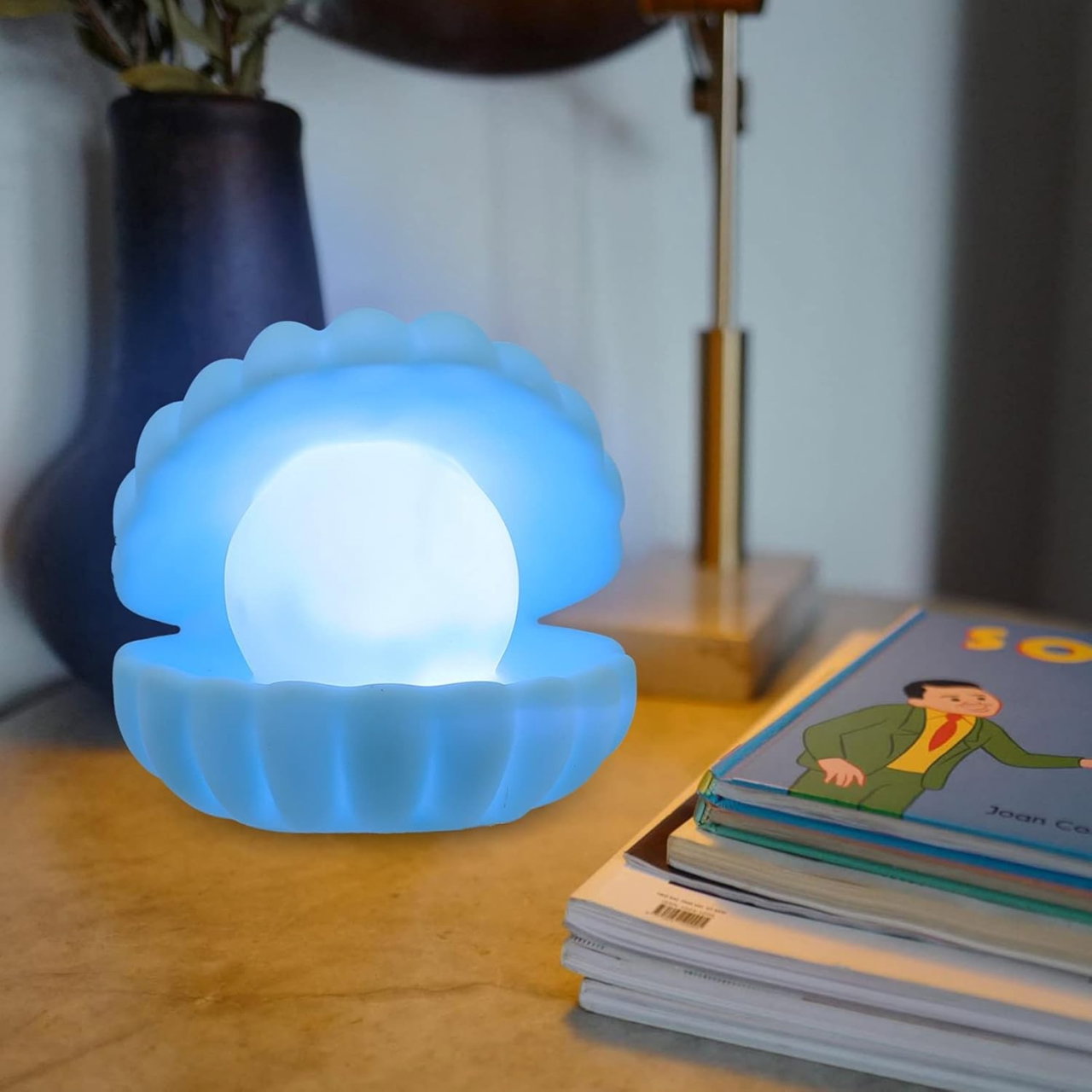 Lampa de Veghe, Flippy, Model Scoica cu Perla, Lumina Calda, 10 x 8.5 cm, Led, Baterii Incluse 3 x LR44, Albastru [5]
