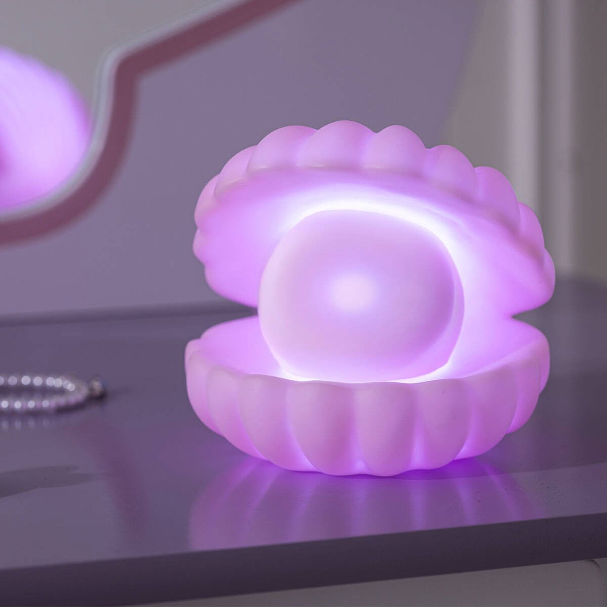 Lampa de Veghe, Flippy, Model Scoica cu Perla, Lumina Calda, 10 x 8.5 cm, Led, Baterii Incluse 3 x LR44, Roz [5]