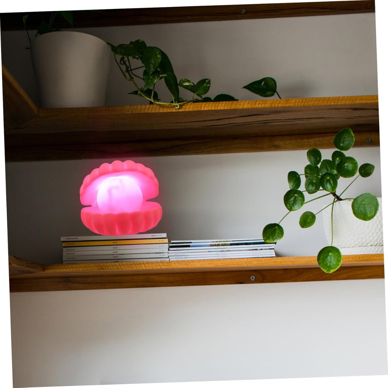 Lampa de Veghe, Flippy, Model Scoica cu Perla, Lumina Calda, 10 x 8.5 cm, Led, Baterii Incluse 3 x LR44, Roz [3]