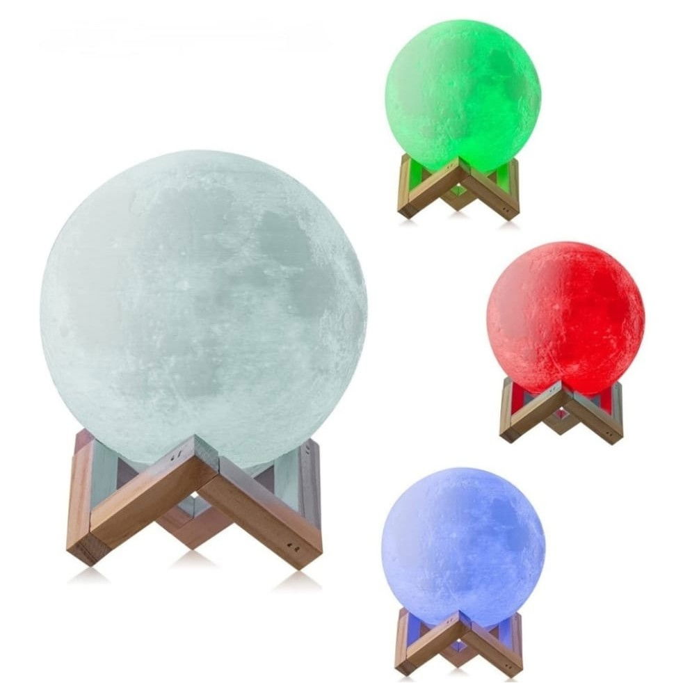 Lampa de veghe in forma de luna 3D Moon Light Multicolor, alimentare baterii, stand plastic inclus, 8 cm, Flippy [5]