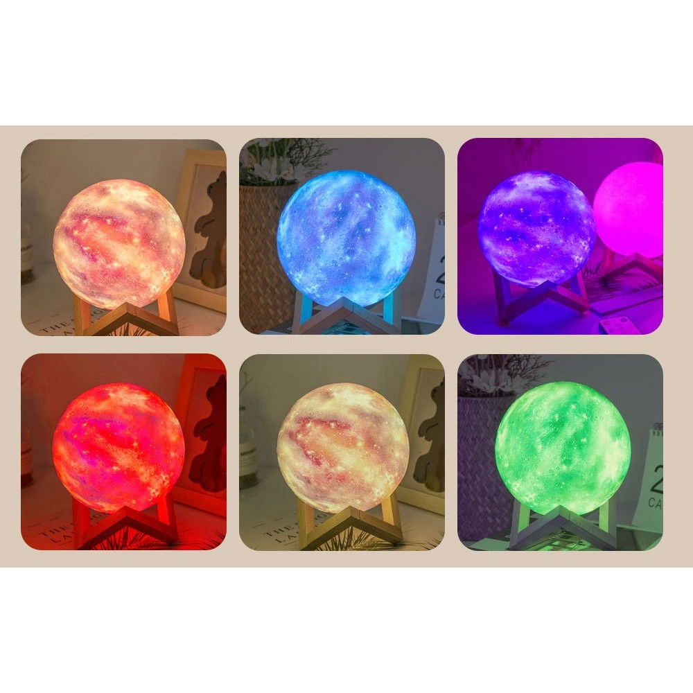 Lampa de veghe in forma de luna cu stele 3D Moon Light 7 culori, alimentare baterii, stand din lemn inclus, 15 cm, Flippy [4]