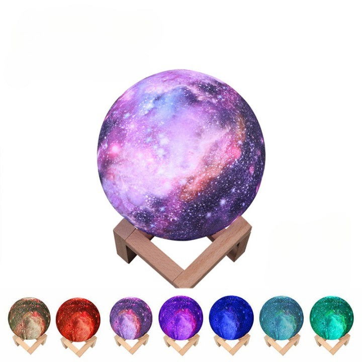 Lampa de veghe in forma de luna cu stele 3D Moon Light 7 culori, alimentare baterii, stand din lemn inclus, 15 cm, Flippy [6]